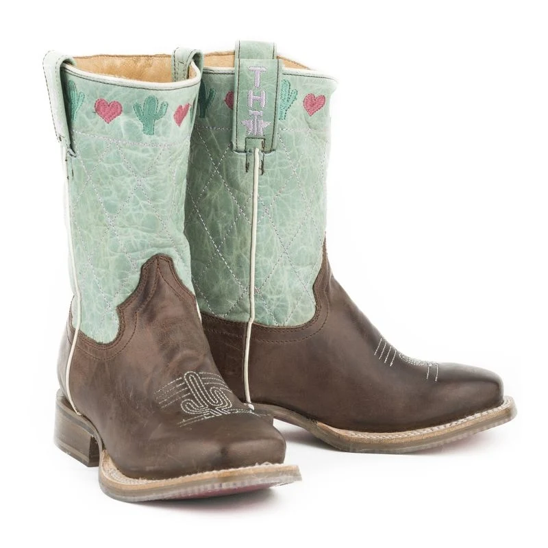 Tin Haul Kids I Heart Cactus Boots Brown/Aqua / 3