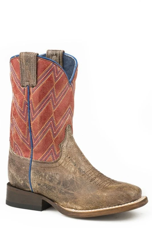 Roper Little Kids Chevron SQ Toe Boots Vintage Brown/Vintage Red / 11