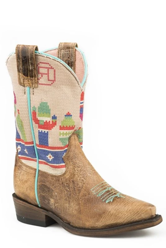 Roper Little Kids Color Cactus Snip Boots Waxy Tan / 3