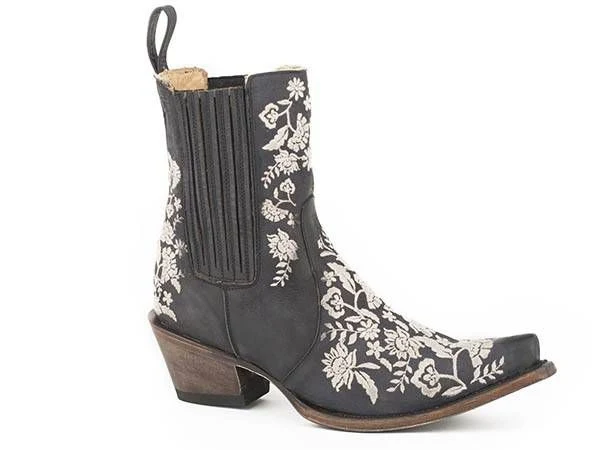 Stetson Ladies Cordelia Snip Toe Cowboy Boots 7 Bl Black/Floral / 9.5