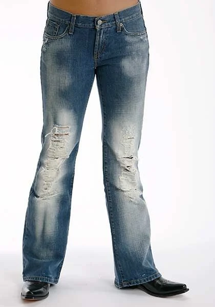 Stetson Ladies Whiskey Wash Flare Leg Jeans Blue / 16 x 34