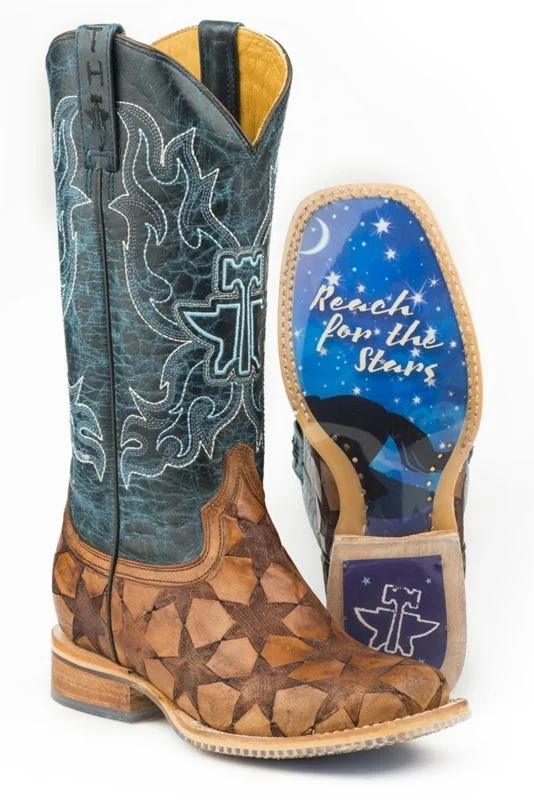 Tin Haul Ladies Wish Upon A Star Boots Brown/Blue / 9.5