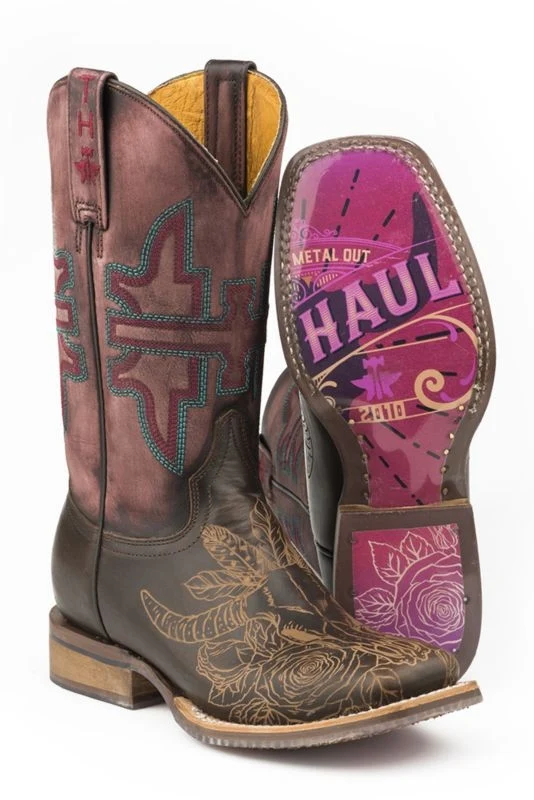 Tin Haul Ladies Square Toe Bullheaded Boots Brown / 5.5