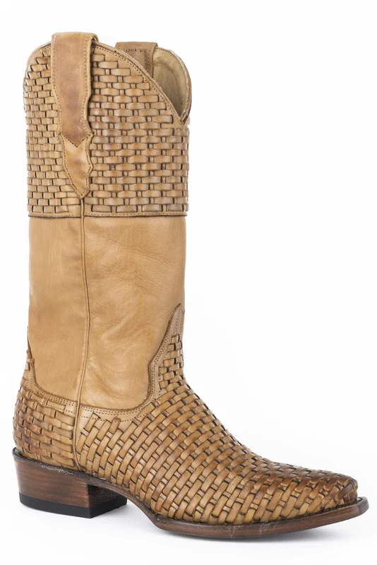 Stetson Ladies Bea Snip Toe Stacked Heel Boots Burnished Brown Basket Weave / 10.5