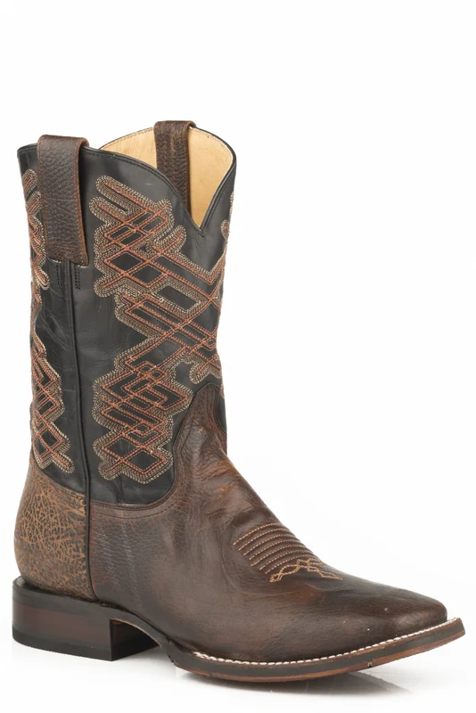 Stetson Mens Tyson Square Toe TRU-X System Boots Oily Brown/Burnished Black / 8 EE