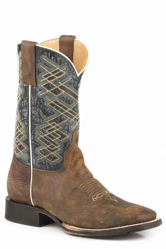 Stetson Mens Rider Square Toe TRU-X System Boots Burnished Brown/Sanded Blue / 13 D