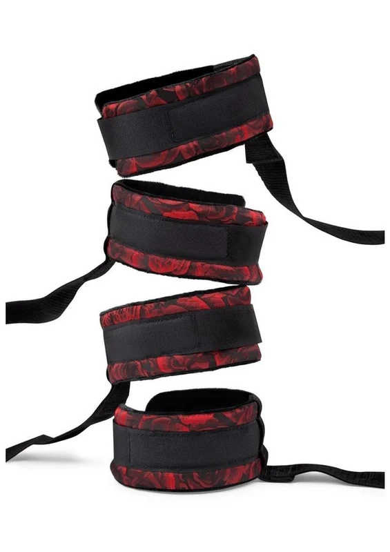 Secret Kisses Rosegasm Bed Restraint Kit with Satin Blindfold Black/Red