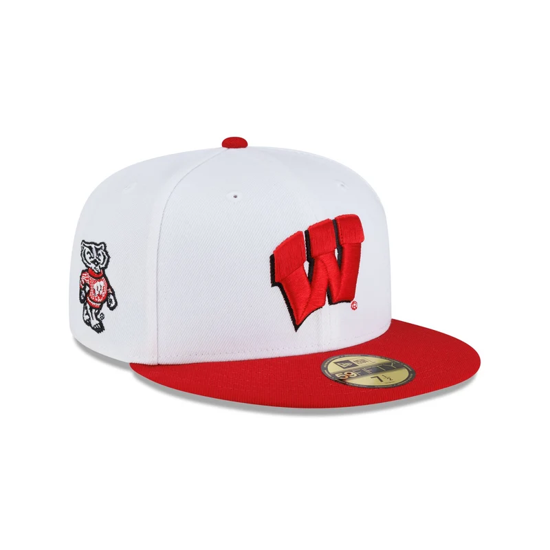 Wisconsin Badgers White Red 59FIFTY Fitted Hat 7 1/2
