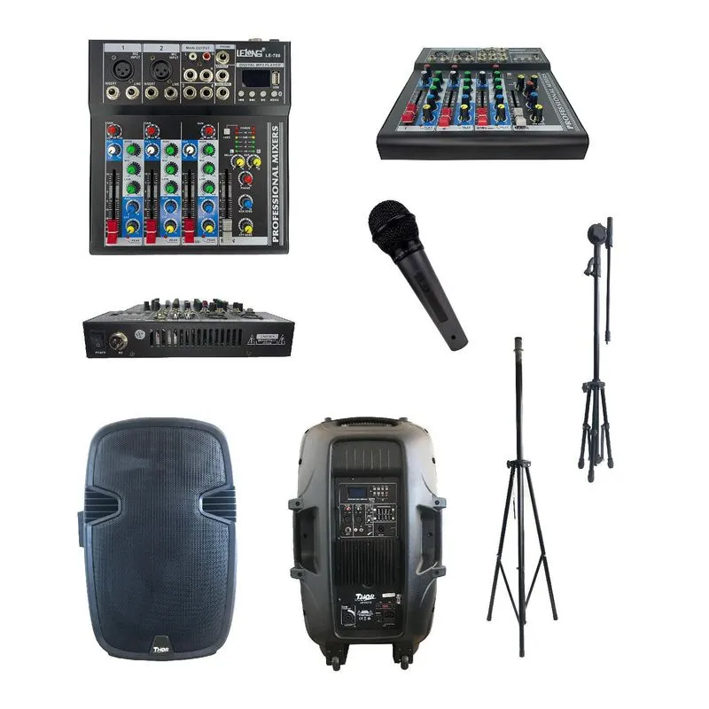 Kit Mesa De Som 4 Canais + Caixa De 15 Ativa Thor + Tripé