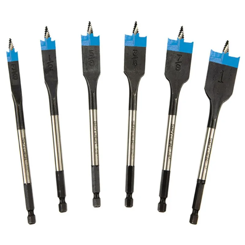 Spyder Stinger Spade Drill Bits - Black Oxide Coated High-Speed Steel - Set of 6 - 1/4-in Hex Shank