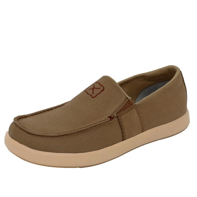 Twisted X Mens Canvas Slip On Moccasin Shoes (TCMRC0001) Khaki 10.5 (US)