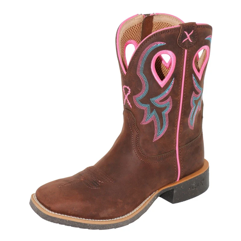 Twisted X Womens 9 Tech X 2 Zip Boots (TCWXTR019) Chocolate Truffle/Pink/Blue 9.5 (US)