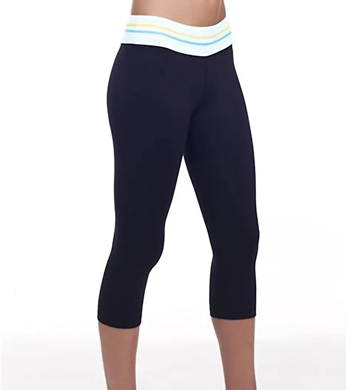 Alo Women's Track Capri Yoga Legging Black/Surf / S