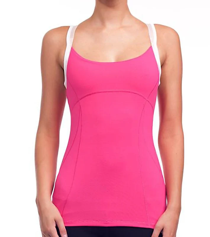 Alo Women's Split Strap Yoga Tank Lipstick/Pink Crush/White / XS