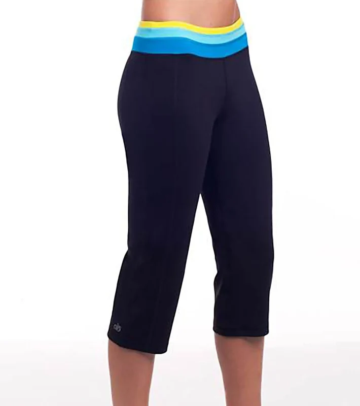 Alo Women's Tiered Waistband Yoga Capri Black/Deep Sky / XL