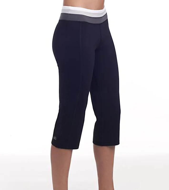 Alo Women's Tiered Waistband Yoga Capri Black/Granite / XS
