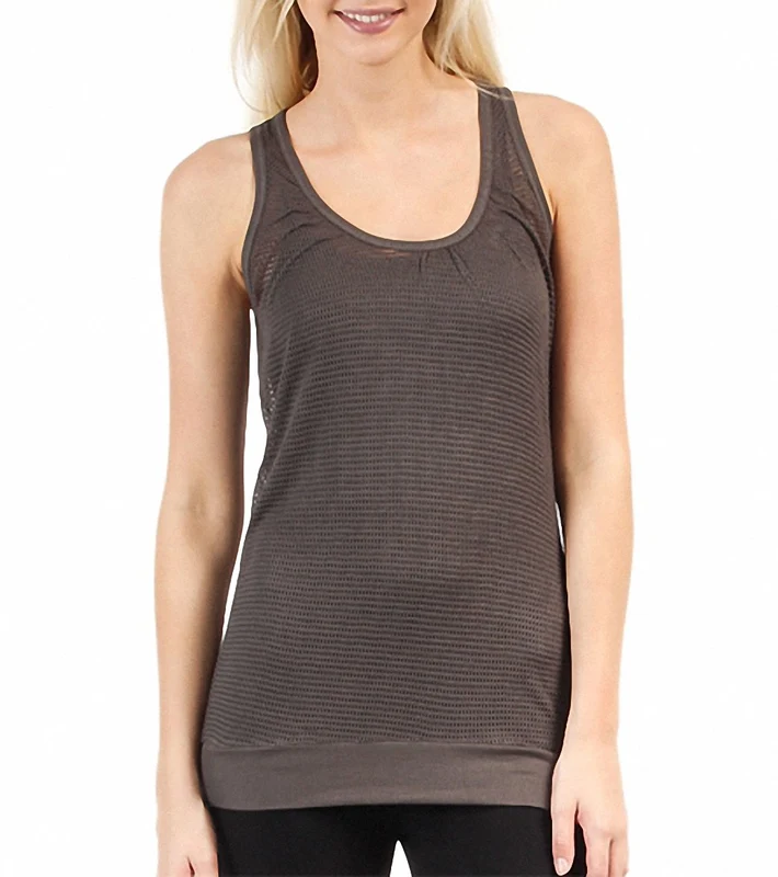 Alo Modal Mesh Shirred Scoop Neck Racerback Dark Granite / S
