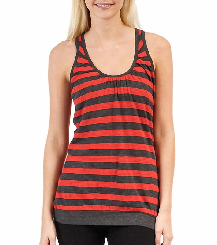 Alo Drop Needle Stripe Tunic Tank Top Lava Orange/Charcoal Heather / L