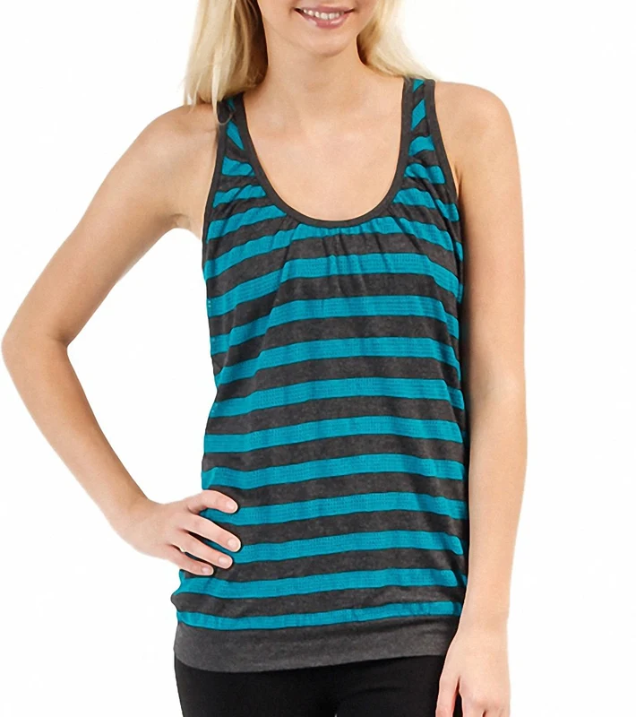 Alo Drop Needle Stripe Tunic Tank Top Ribbon Teal/Charcoal Heather / XL