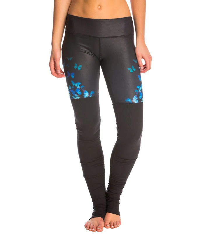 Alo Yoga Gypset Goddess Ribbed Yoga Leggings Blue Butterfly/Black / S