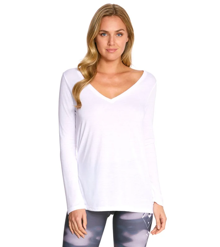 Bella + Canvas Flowy Long Sleeve V-Neck Tee White / M