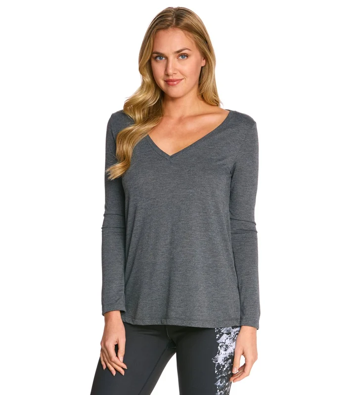 Bella + Canvas Flowy Long Sleeve V-Neck Tee Dark Grey Heather / M