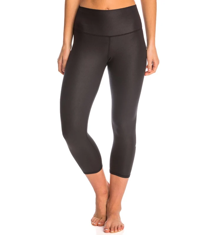 Alo Yoga High Waist Airbrush Yoga Capris Black Glossy / M