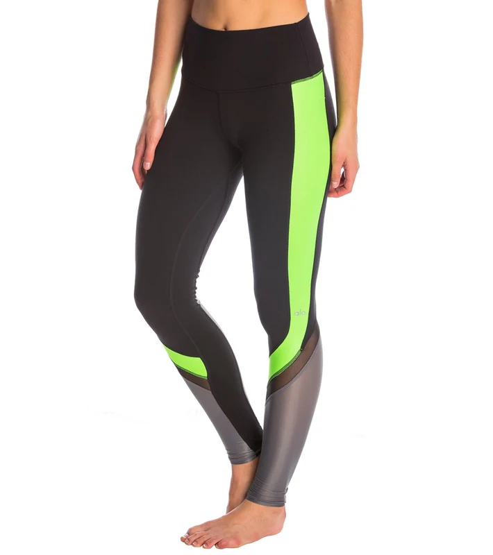 Alo Yoga Elevate Yoga Leggings Black/Glowstick Glossy/Cadet Grey / XS