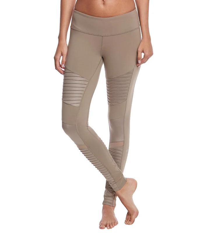 Alo Yoga Athena Moto Yoga Leggings Gravel/Gravel Glossy / S
