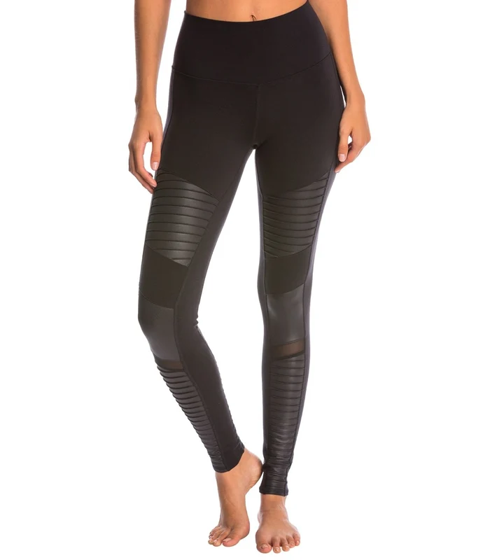Alo Yoga High Waist Moto Yoga Leggings Black/Black Glossy / S