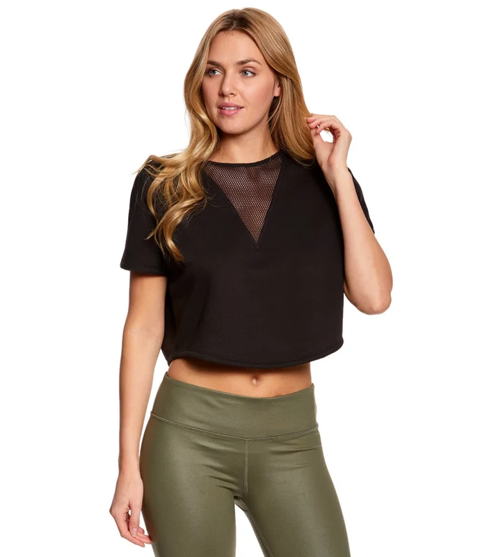 Alo Yoga Viva Short Sleeve Yoga Crop Top Black / L