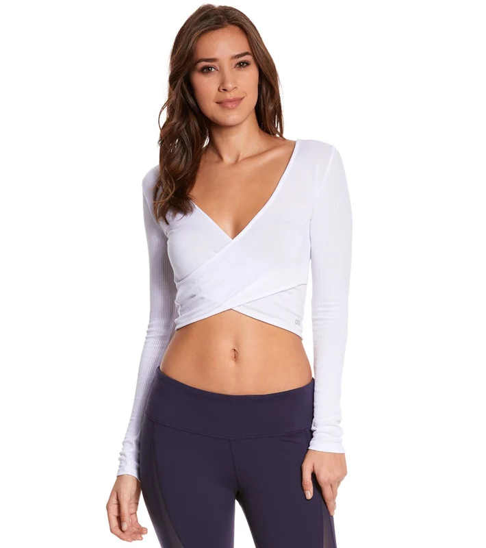 Alo Yoga Amelia Long Sleeve Yoga Crop Top White / M