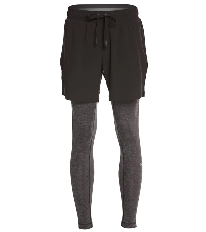Alo Yoga Men's Stability 2 in 1 Workout Tights Black/Dark Grey Marl / M