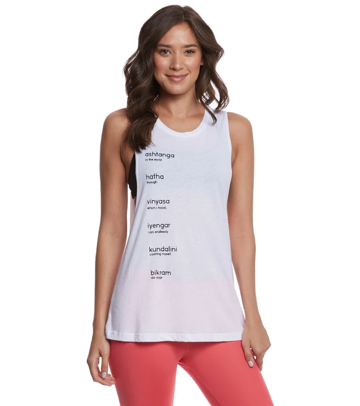 Alo Yoga Wanderlust Workout Muscle Tank White/Yoga Poses/Black / S