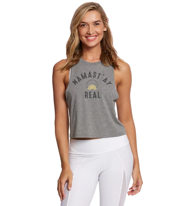 Alo Yoga Flow Yoga Tank Top Heather Gray/NAMASTE REAL/Black / M