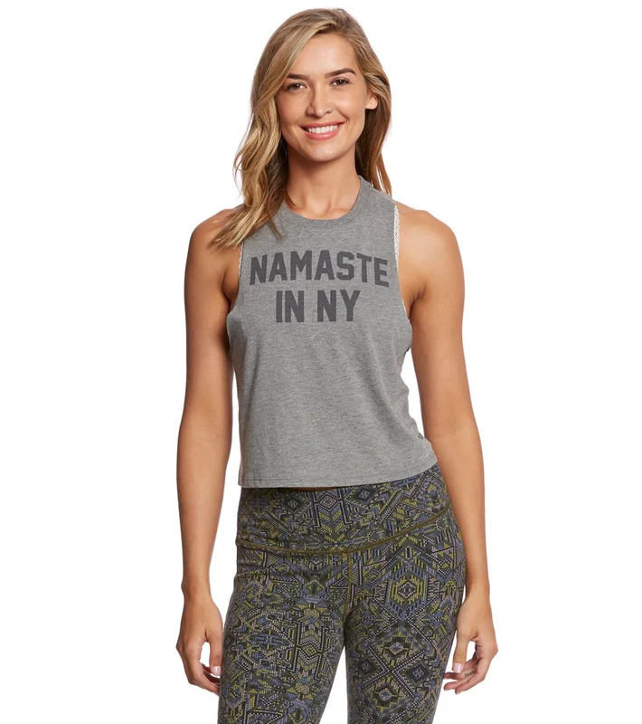 Alo Yoga Flow Yoga Tank Top Heather Grey/NY NAMASTE/Black / L