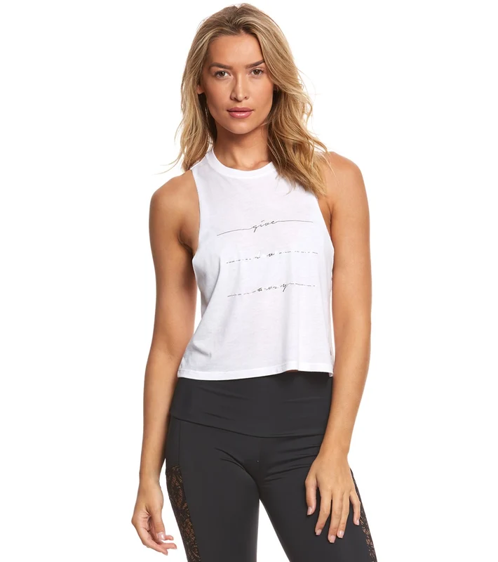 Alo Yoga Flow Yoga Tank Top White/GIVE LOVE AWAY/Iridescent Foil / L