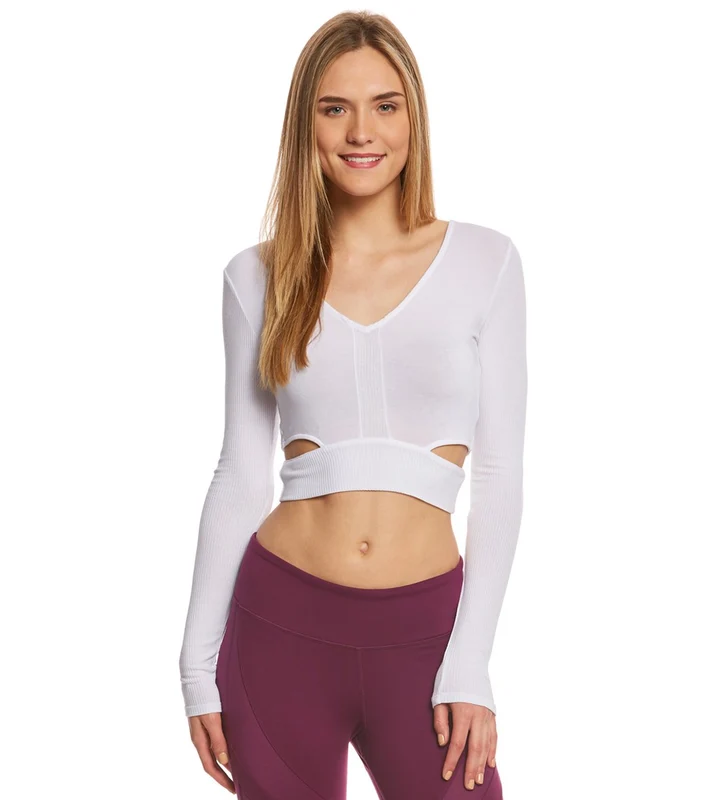 Alo Yoga Aura Long Sleeve Crop Top White / M