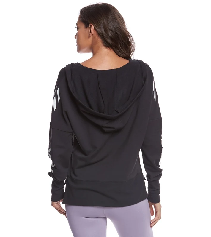 Alo Yoga Fluid Cropped Yoga Hoodie Black/High Vibe/White / L