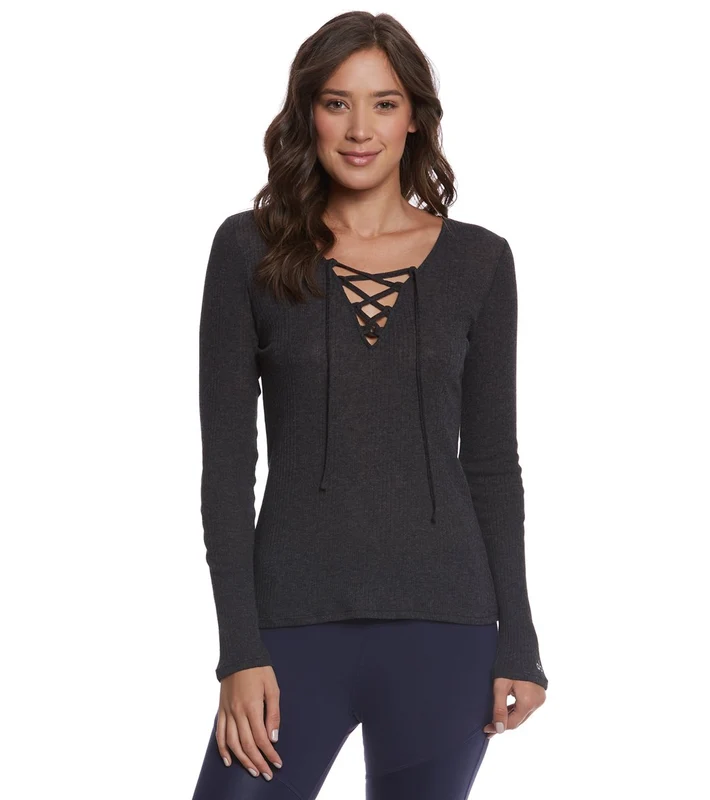 Alo Yoga Interlace Yoga Long Sleeve Top Charcoal Heather / S