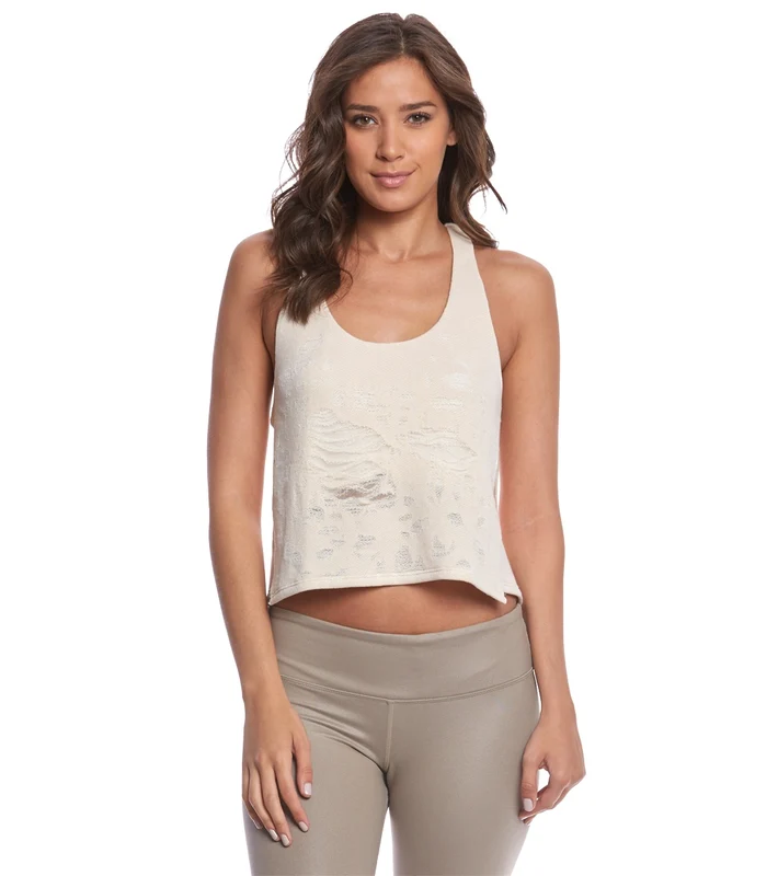 Alo Yoga Step Yoga Crop Top Rich Sand Distressed / XS