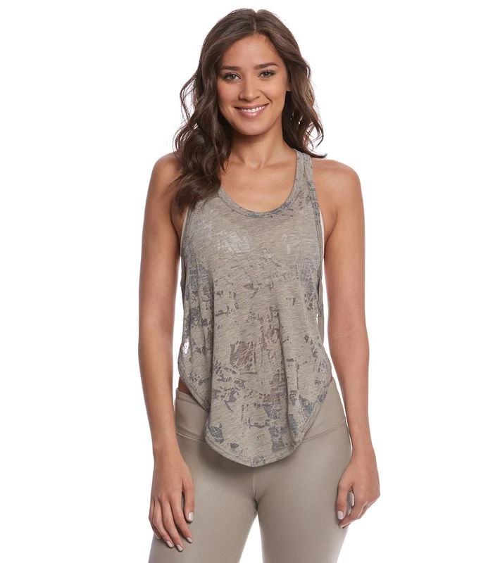Alo Yoga Side Slit Flowy Yoga Tank Top Gravel Heather / M