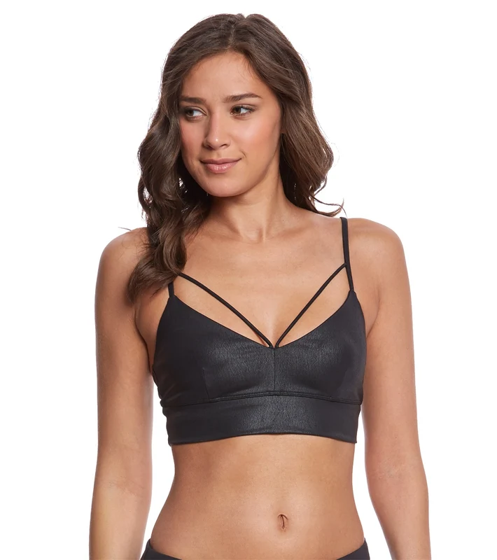 Alo Yoga Spotlight Yoga Sports Bra Black Performance Leather / S