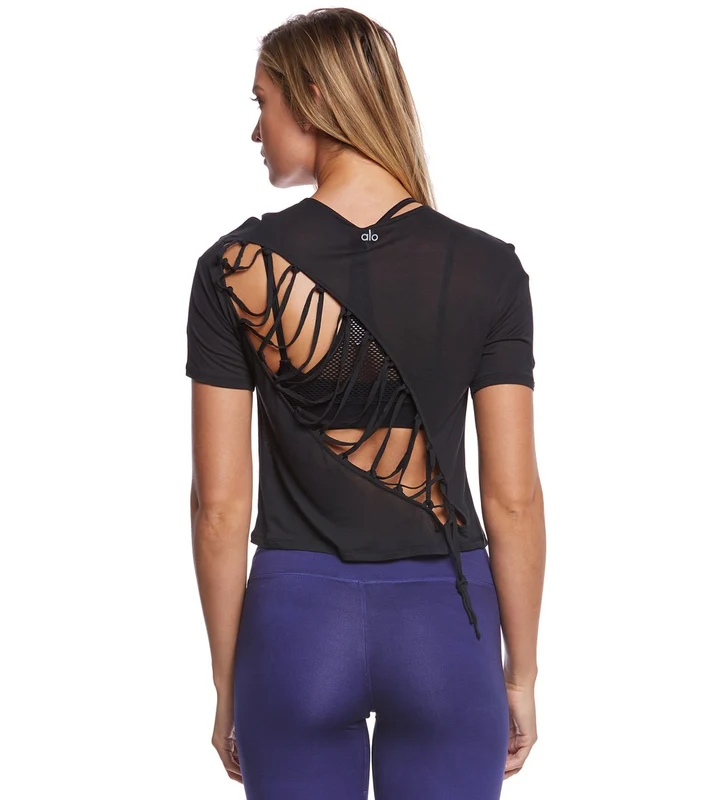Alo Yoga Entwine Yoga Short Sleeve Top Black / M