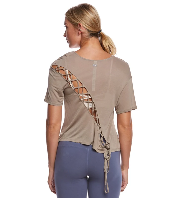 Alo Yoga Entwine Yoga Short Sleeve Top Gravel / XS