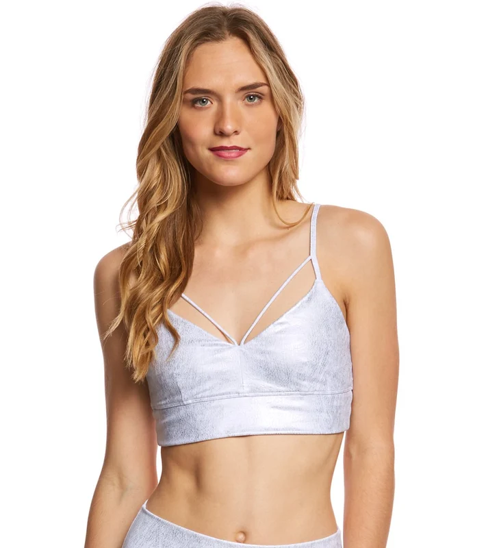 Alo Yoga Spotlight Yoga Sports Bra Slate Metallic/White / XS