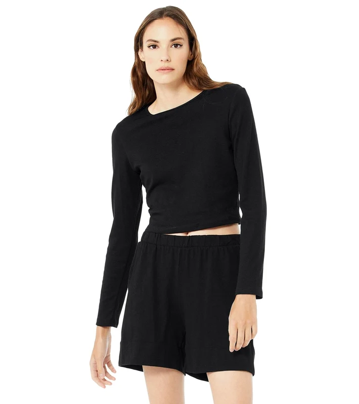 Bella + Canvas Long Sleeve Micro Rib Tee Solid Black Blend / XL