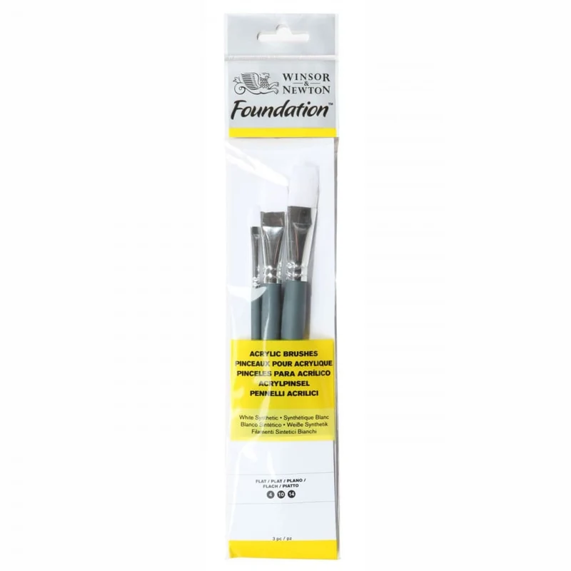 Kit Pincéis Winsor & Newton Foundation Chato Acrílico 3 Unidades
