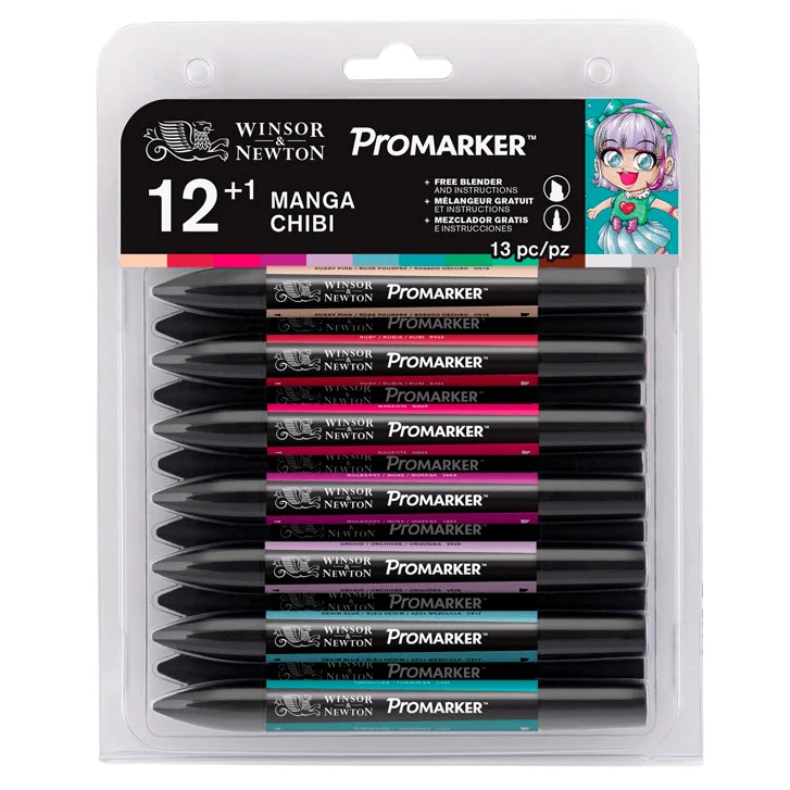 Marcador Promarker Mangá Chibi 12 Cores + Blender Winsor & Newton