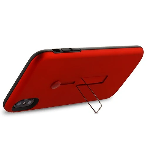 Airium Finger Grip Hybrid Protector Cover (with Silicone Strap & Metal Stand) for Apple iPhone XS Max - Red / Black Red / iPhone XS Max